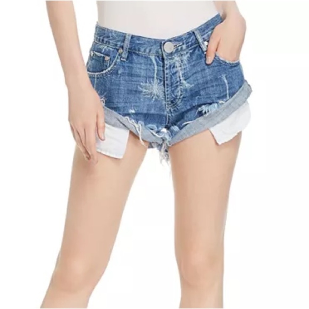 One Teaspoon Palm Tree denim Bandit shorts size 25